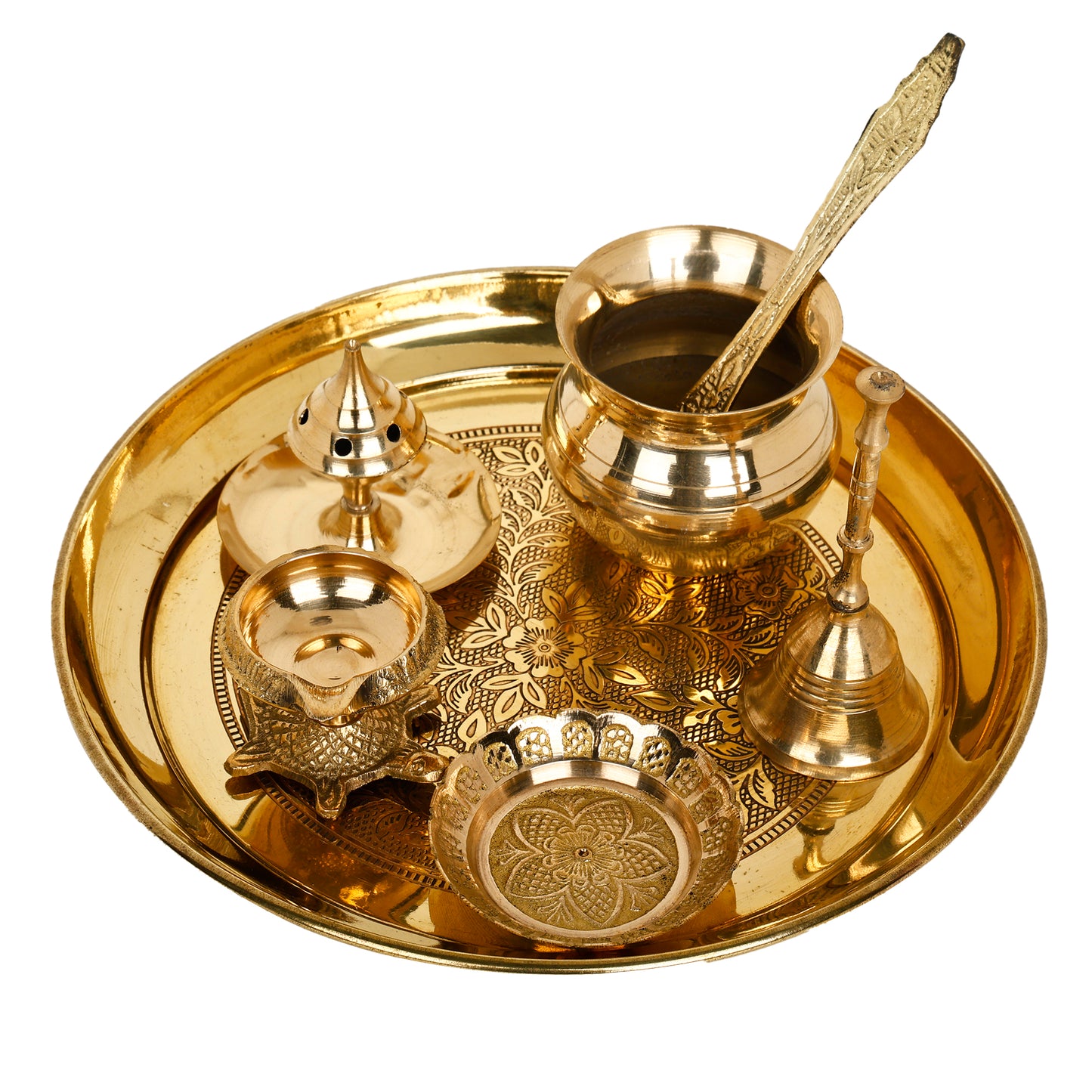 brass puja thali set with box
