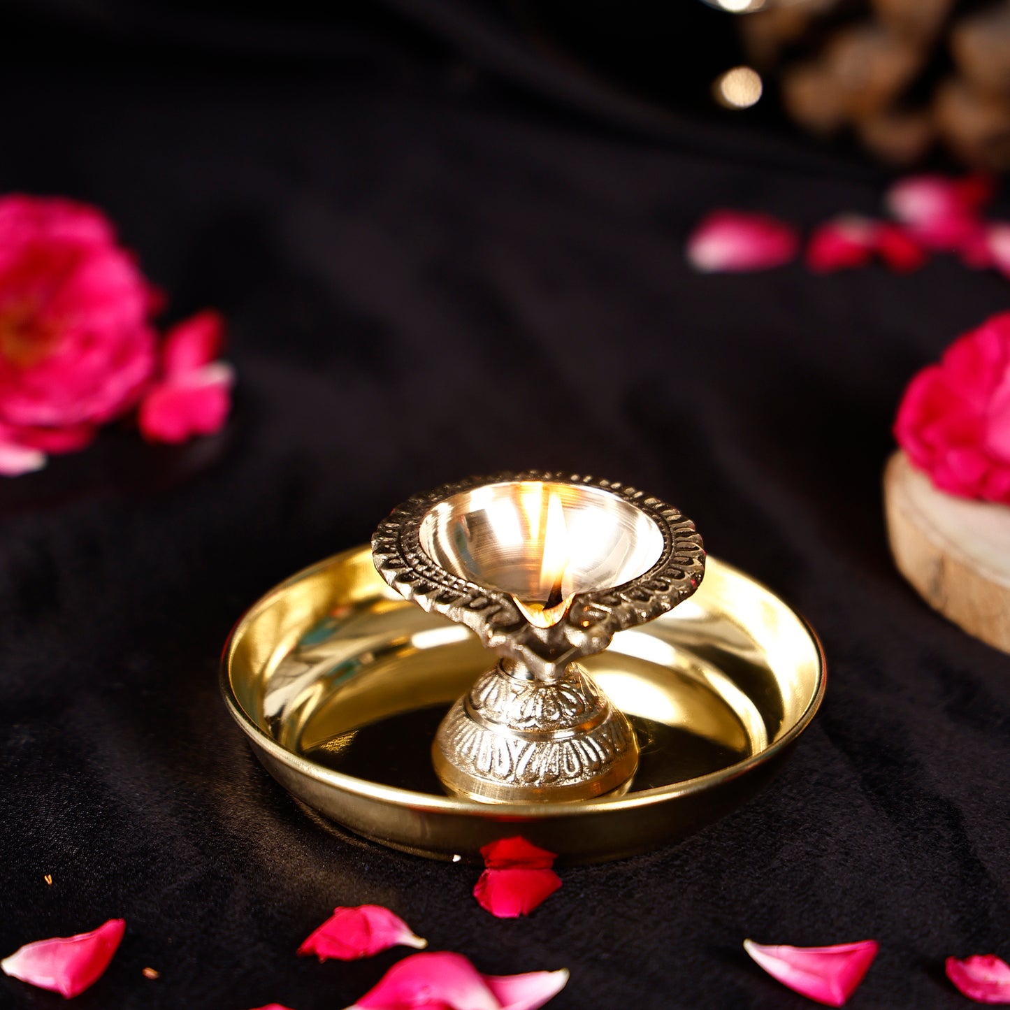 diya and plate set brass