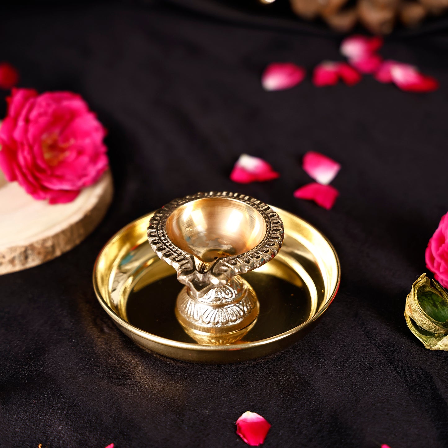 diya and plate set brass