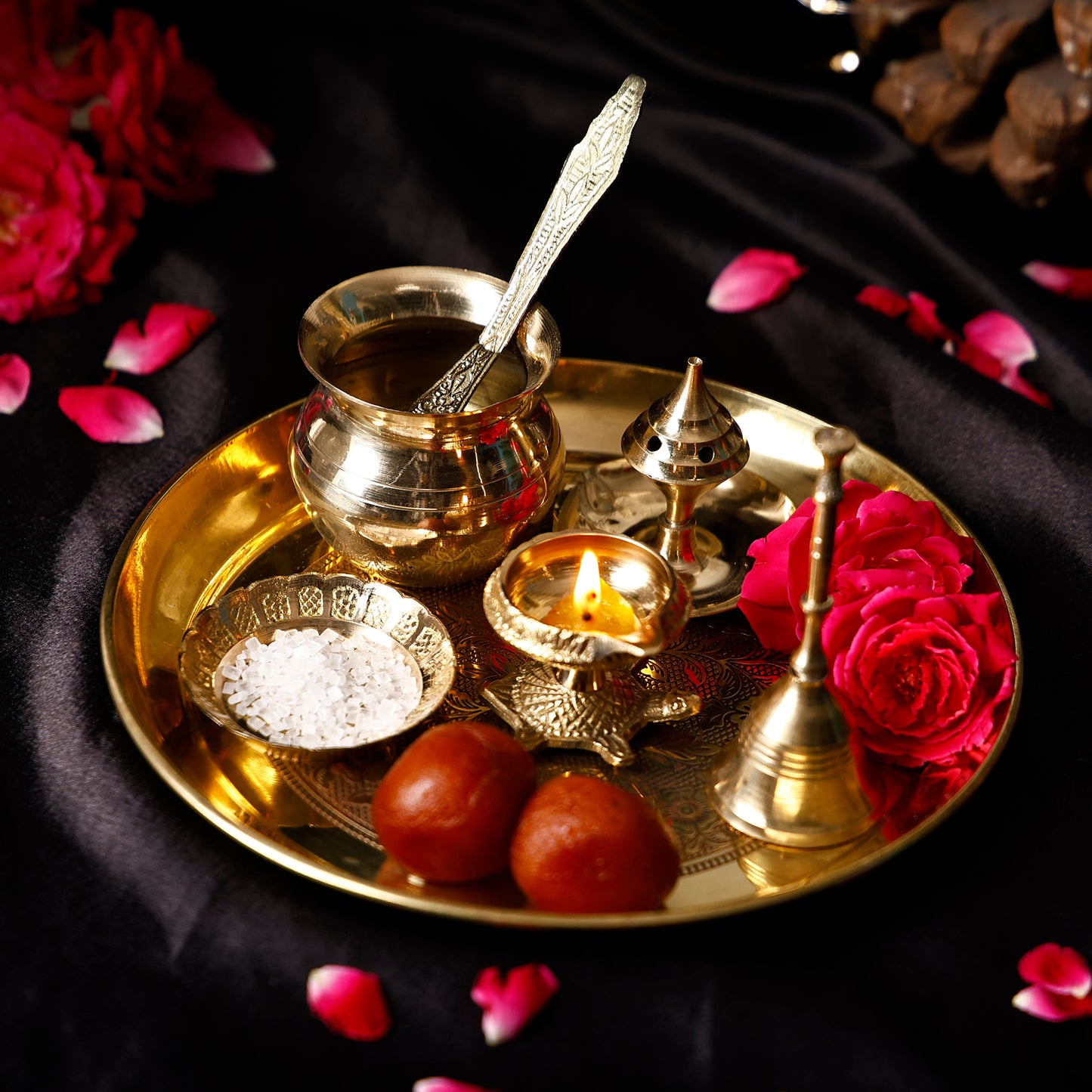 brass puja thali set with box