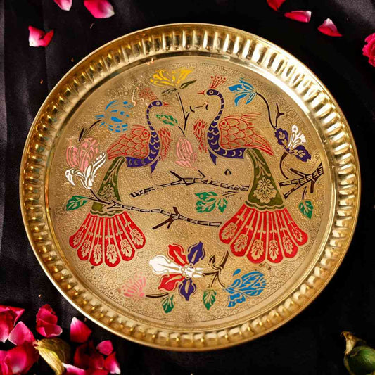 peacock design thali brass