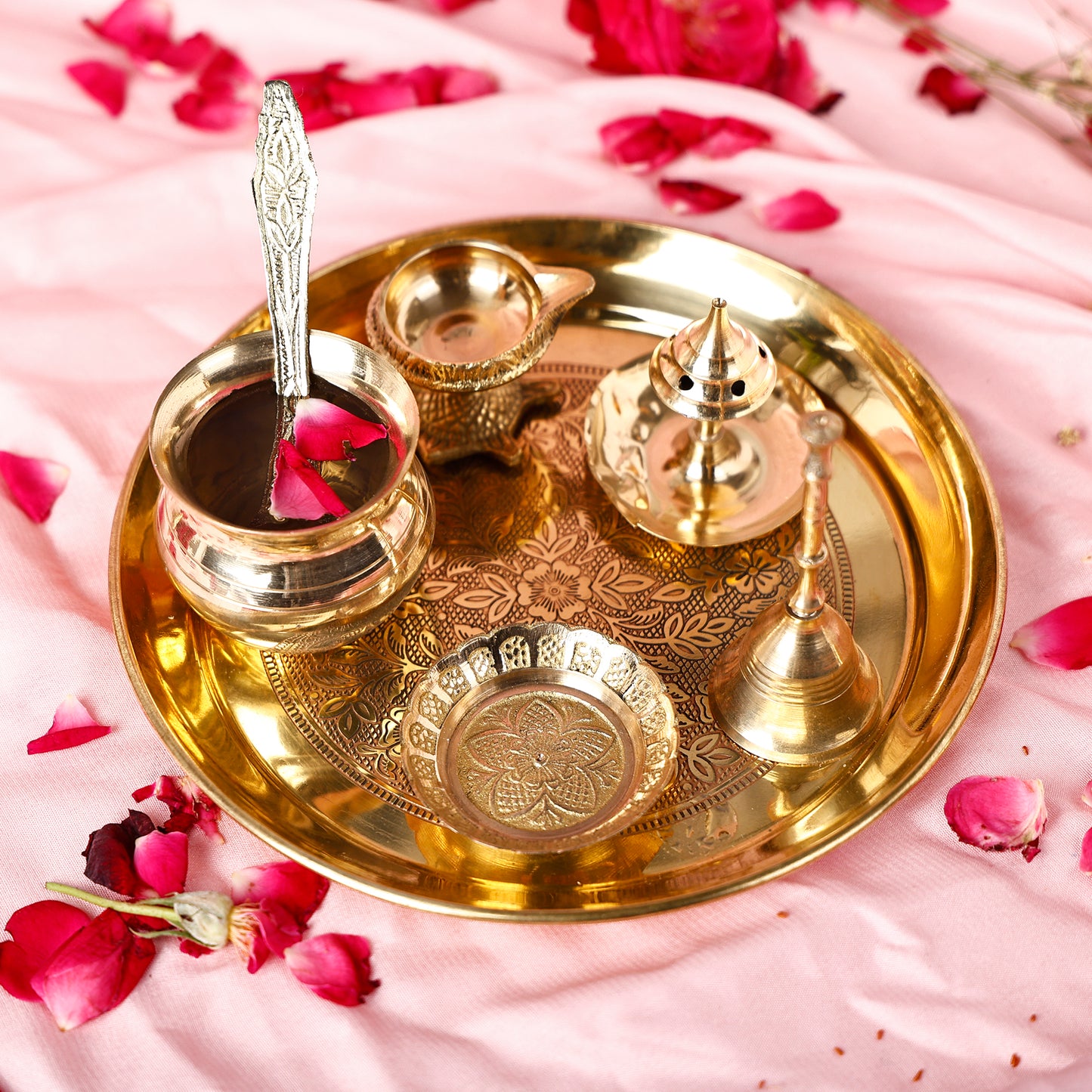 brass puja thali set with box