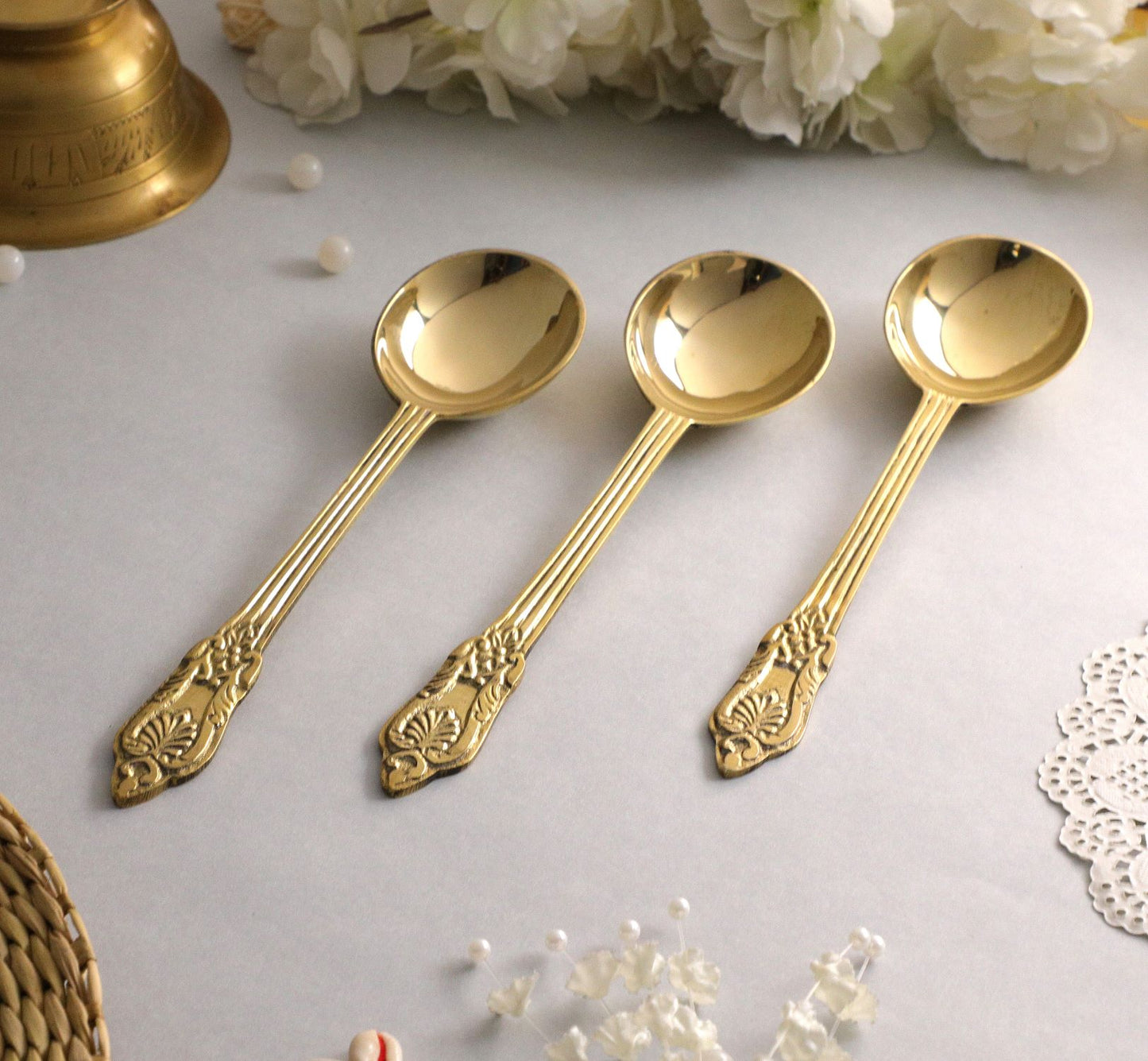 serving spoons set brass