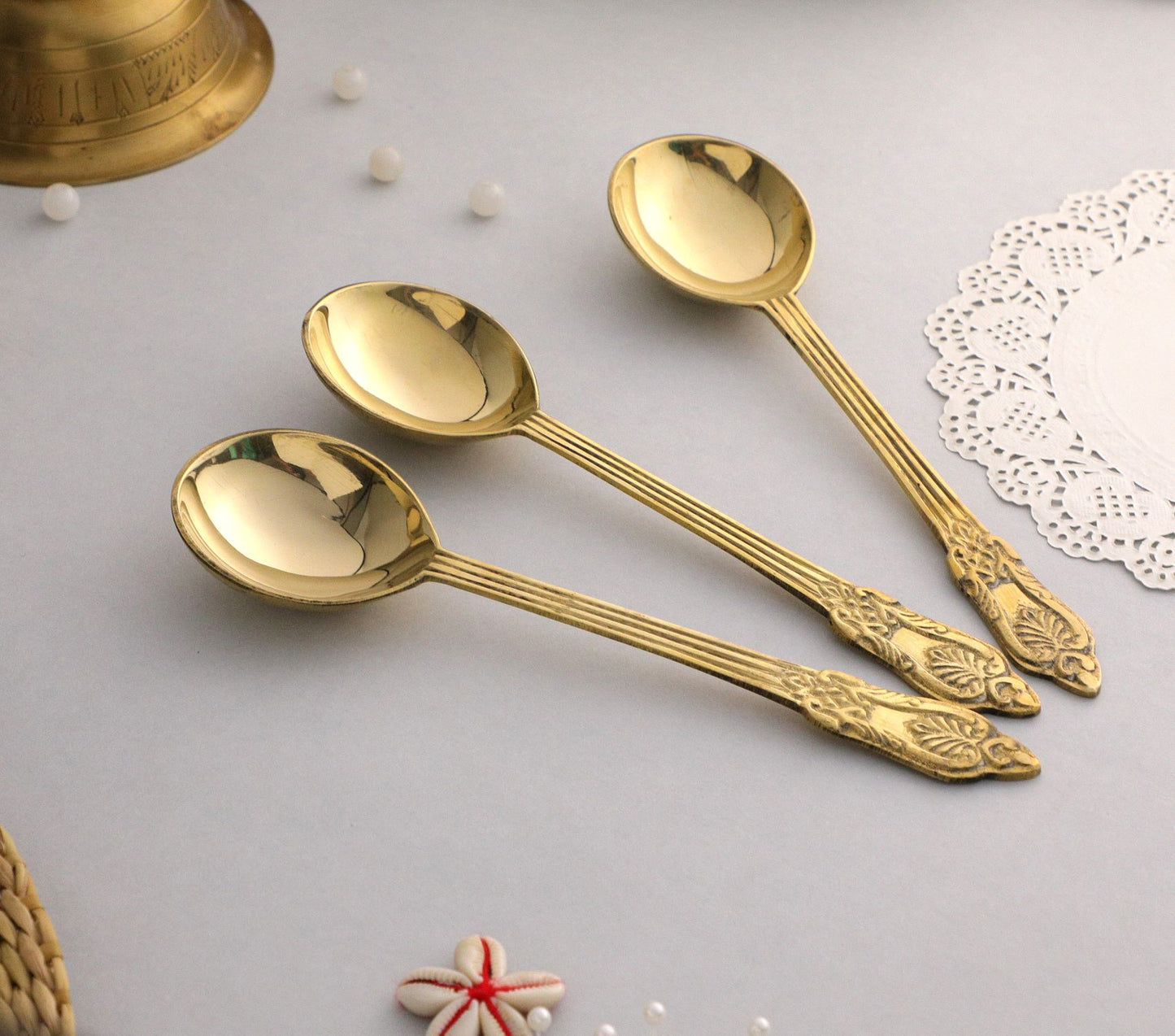 serving spoons set brass