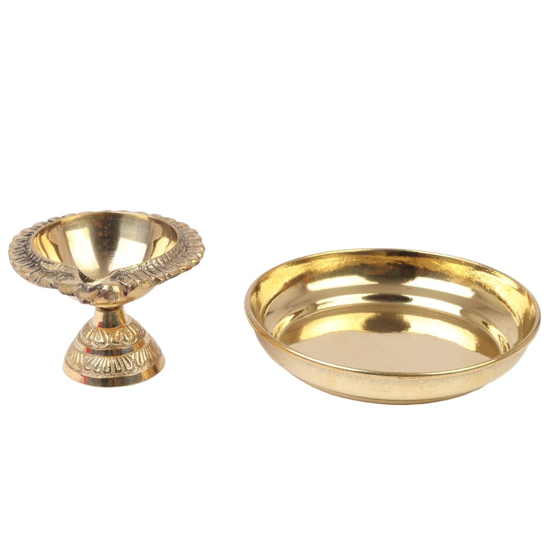 diya and plate set brass