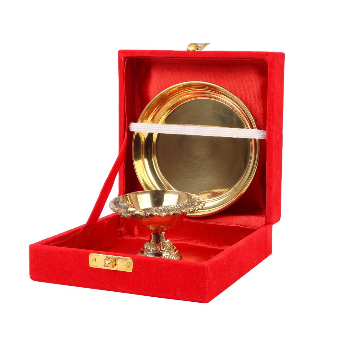 diya and plate set brass