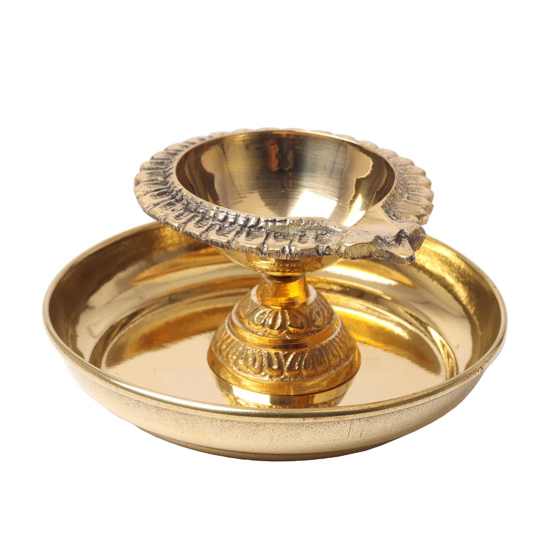 diya and plate set brass