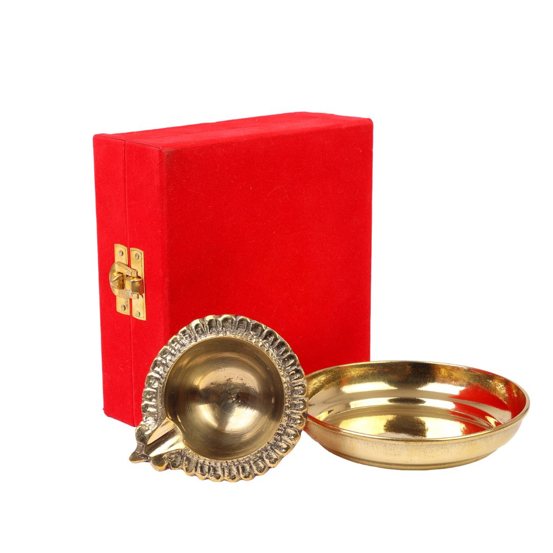 diya and plate set brass