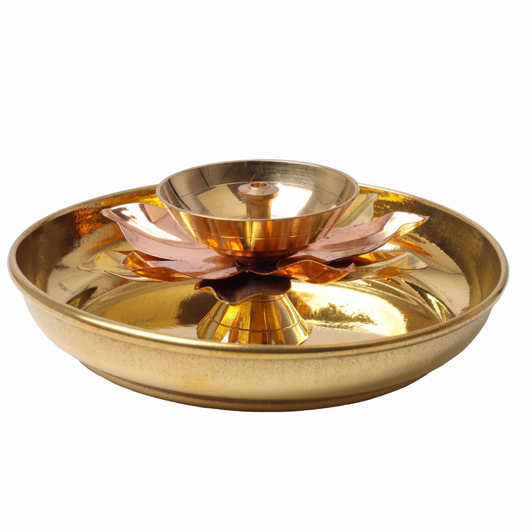 diya and plate set brass