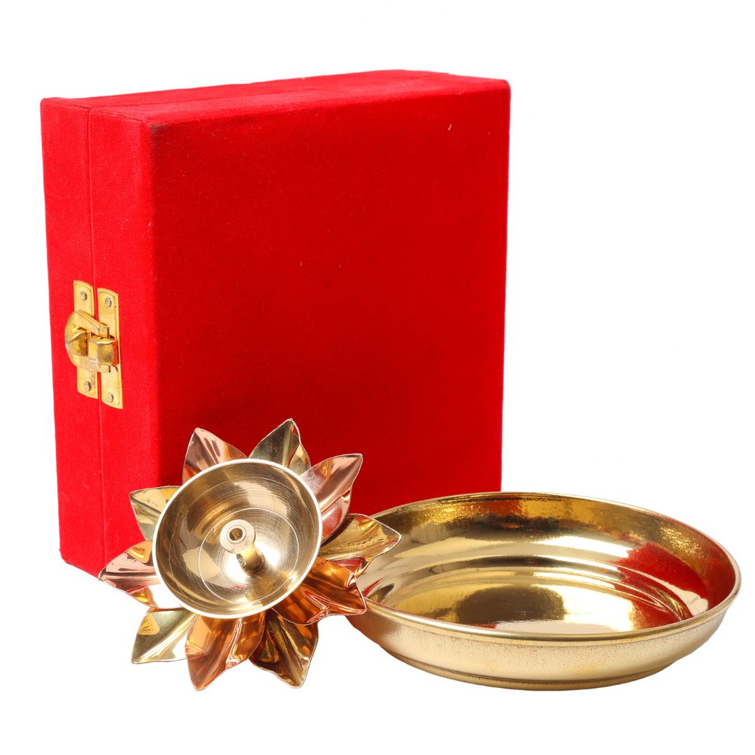 diya and plate set brass