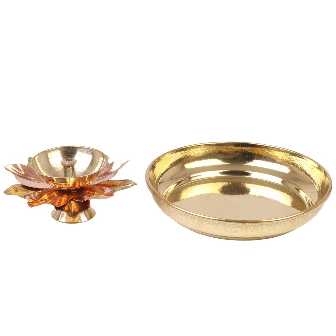 diya and plate set brass