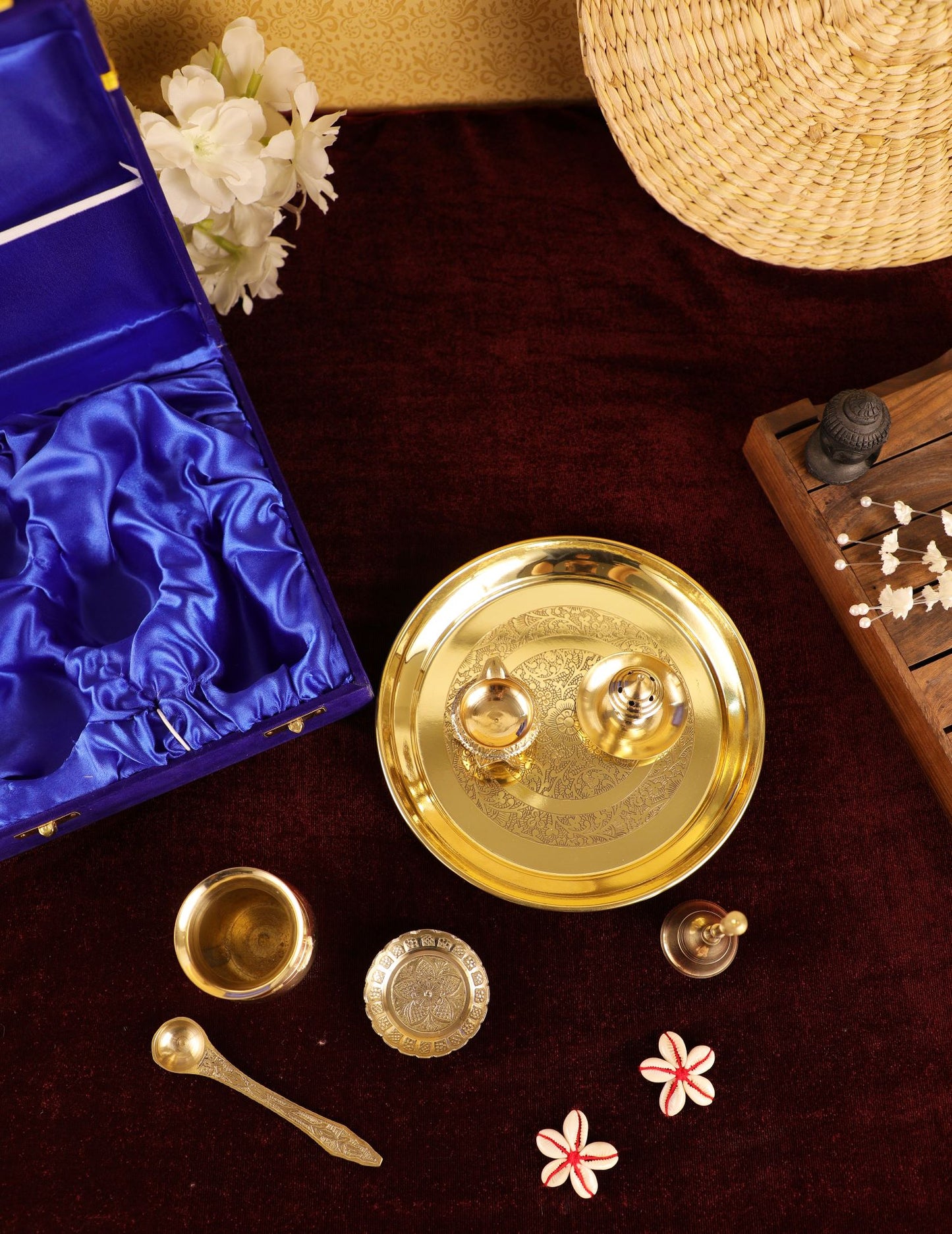 brass puja thali set with box