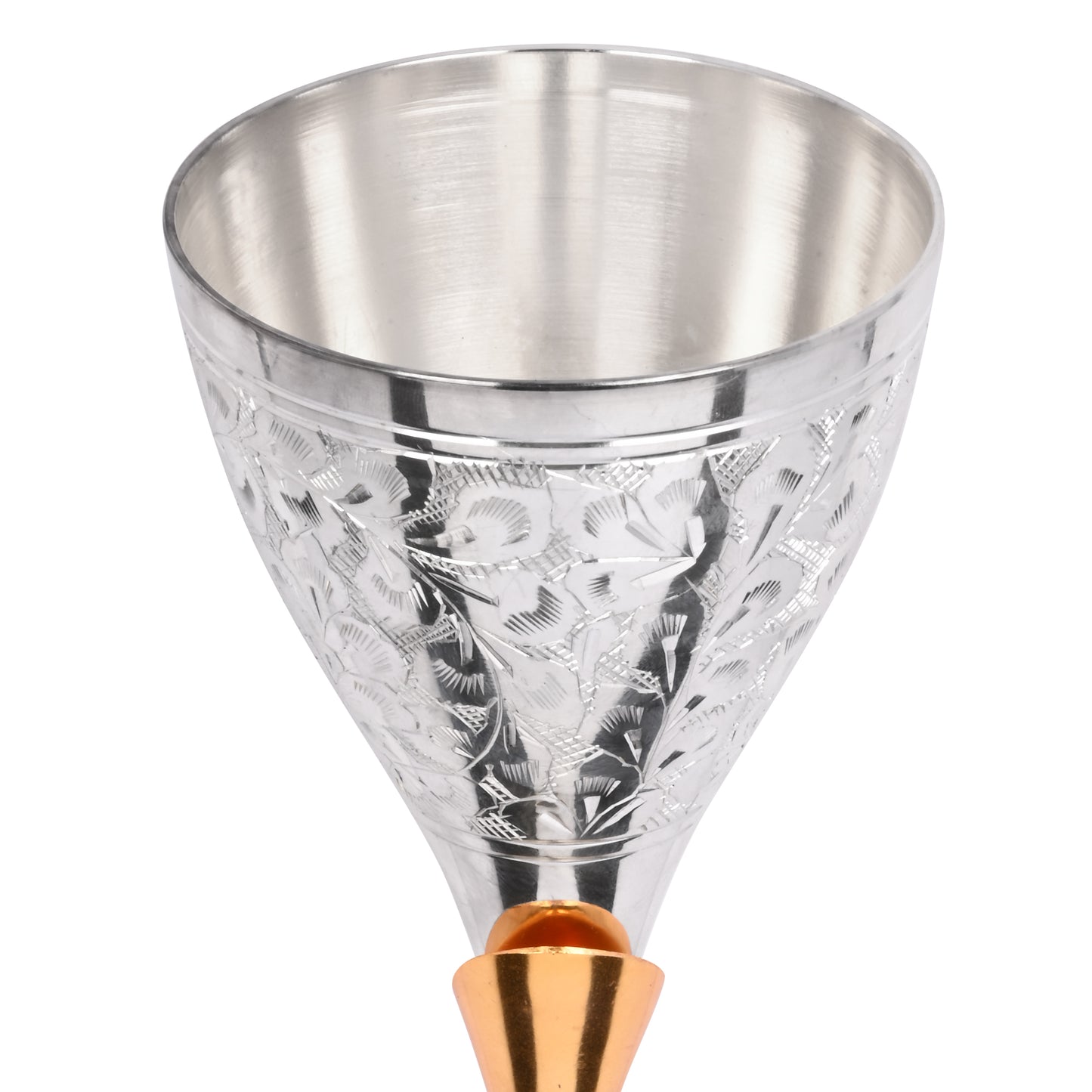 Brass wine glasses beautifully engraved with silver finish by Bulky Santa