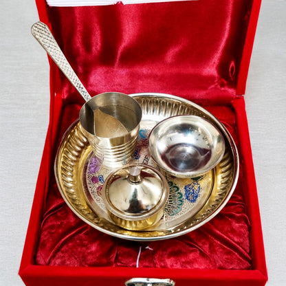 Pooja-/Puja-Thali-Set aus Messing mit Geschenkbox – Ideal für Bhog und als religiöses Geschenk