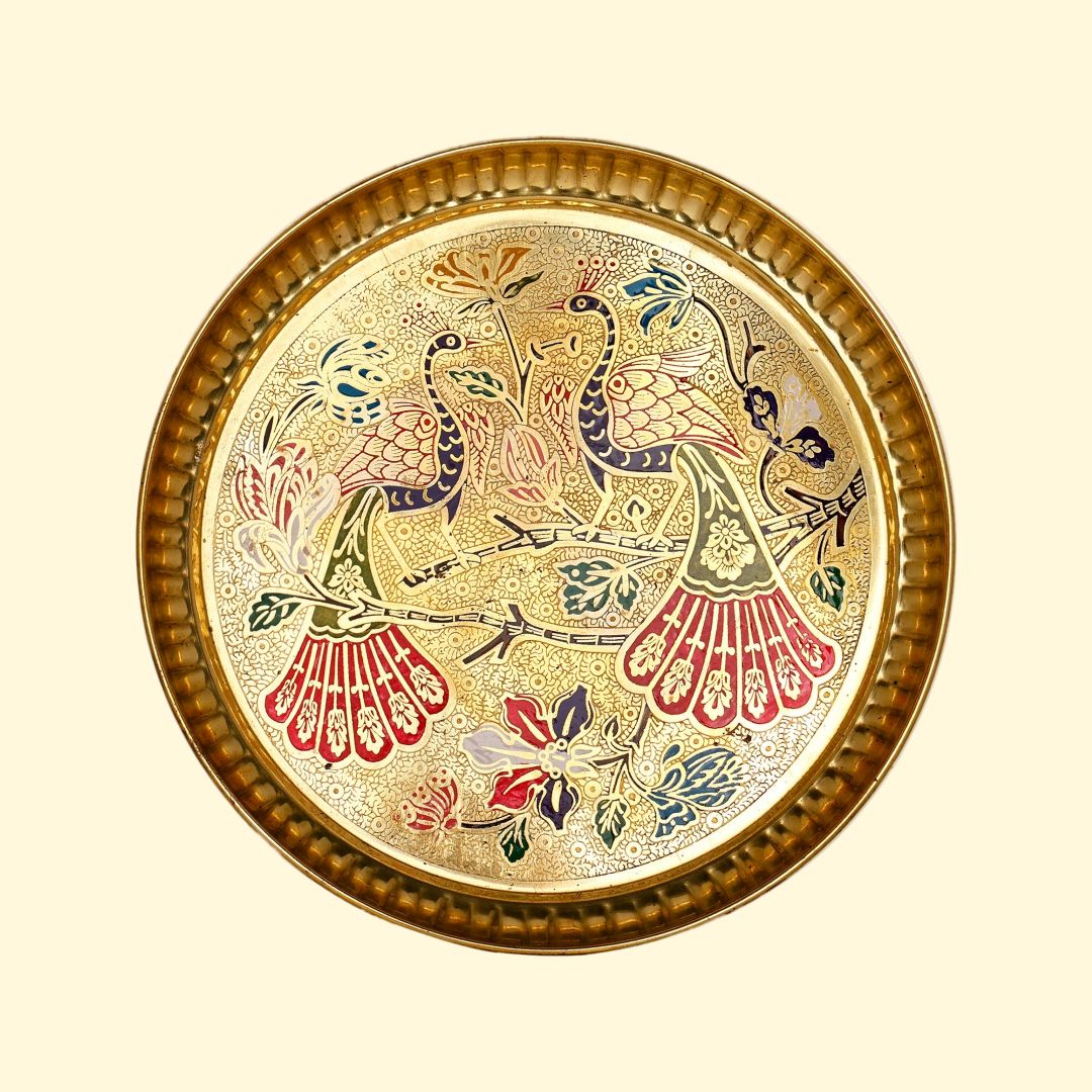 peacock design thali brass
