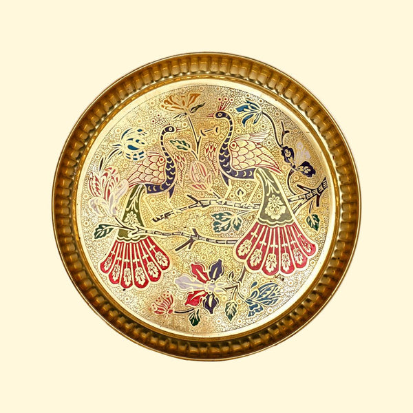 Pfauen-Thali aus Messing für Puja, Designer-Messingteller mit Pfauenmotiv 