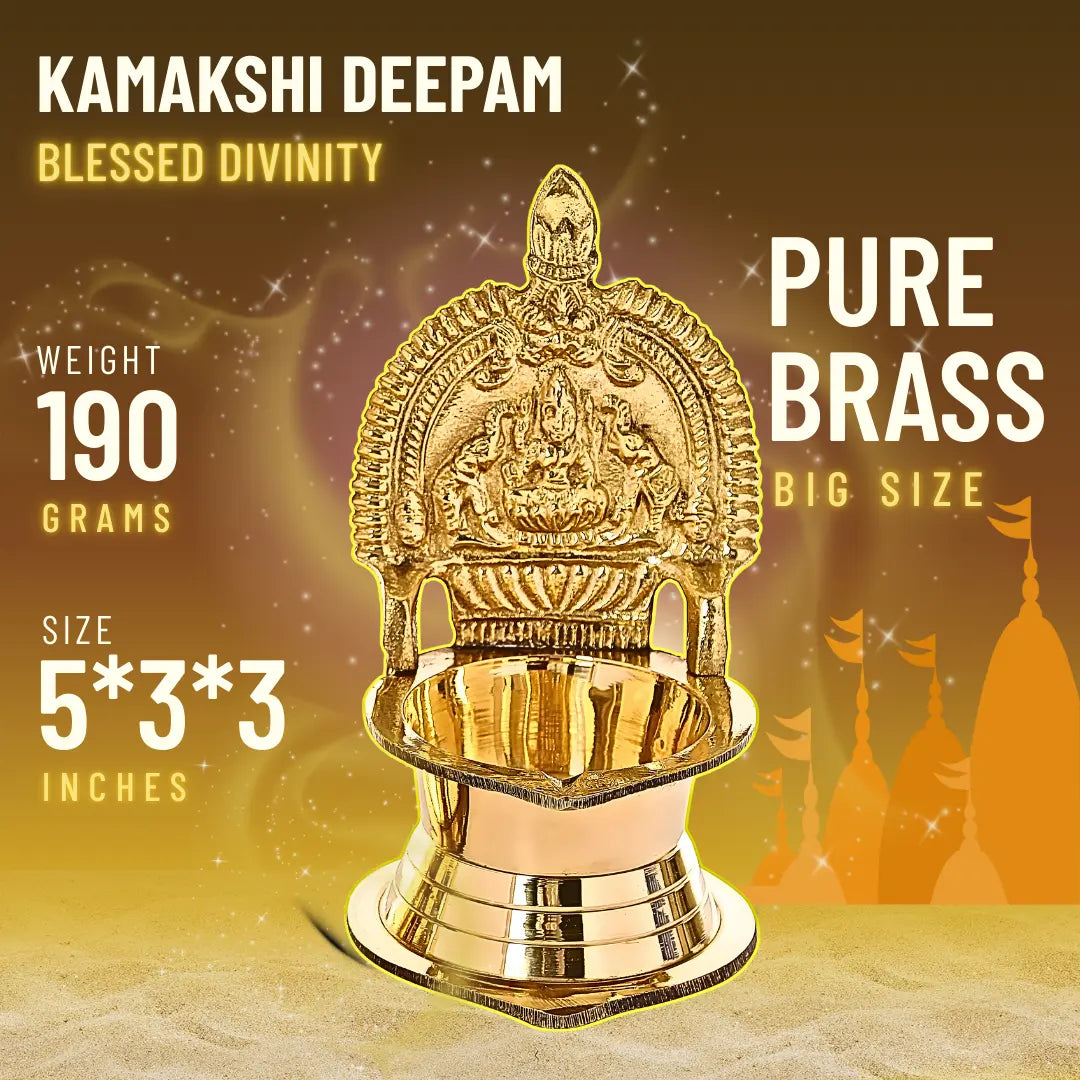 Brass Kamakshi Deepam (Kamatchi Vilakku) 5"x3"x3" Big Size | 190 Grams Approx. | Handcrafted Brass Oil Lamp – 12 cm