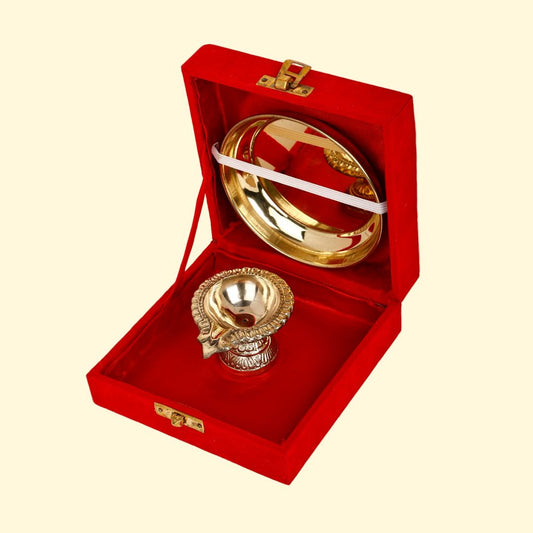 diya and plate set brass