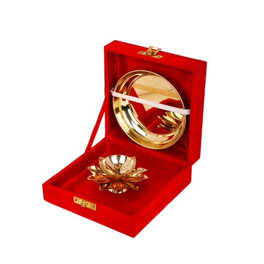 diya and plate set brass