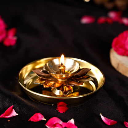 diya and plate set brass
