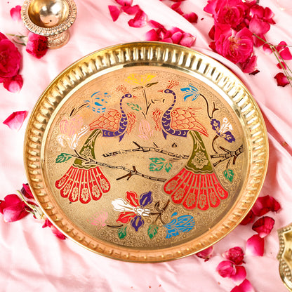peacock design thali brass