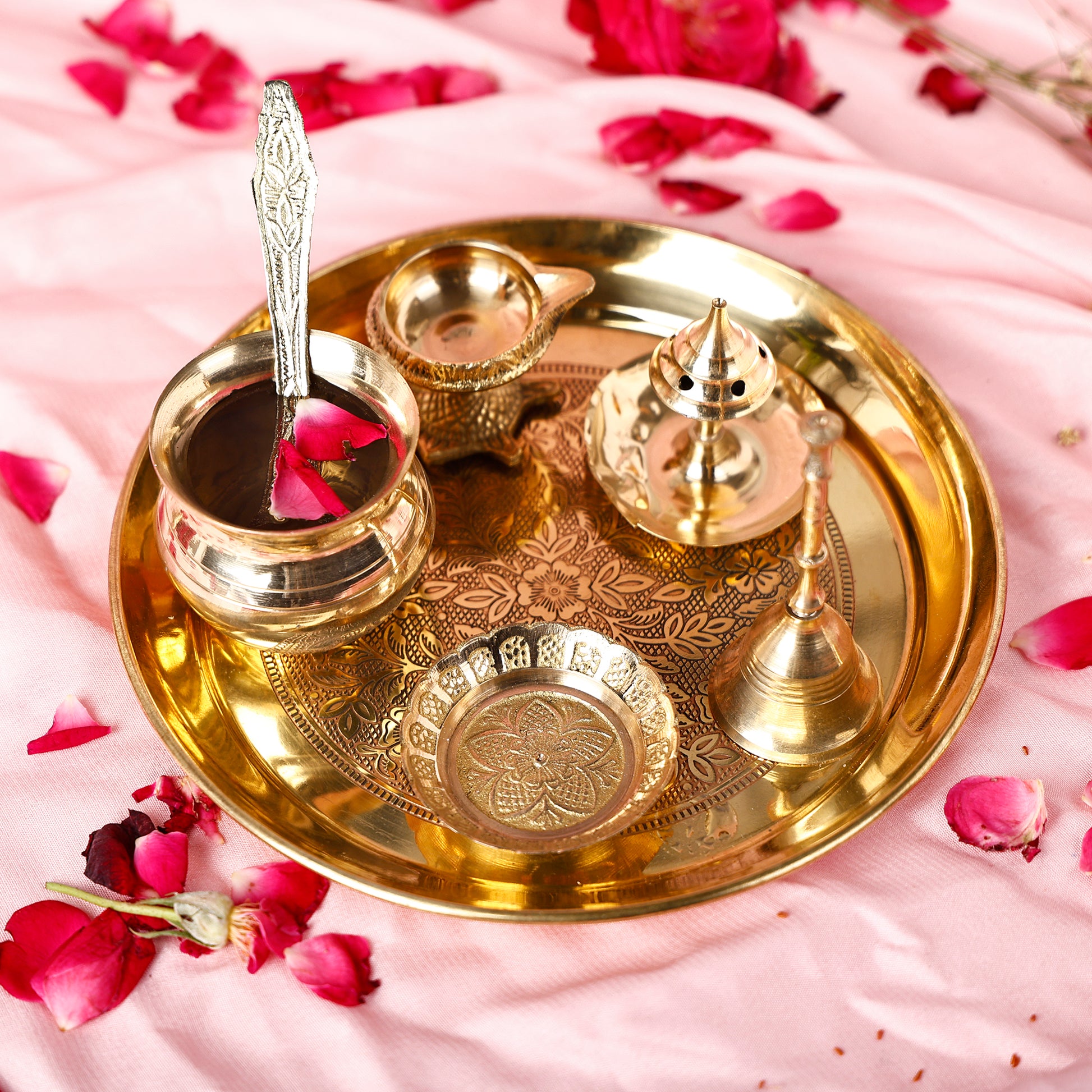 brass puja thali set with box