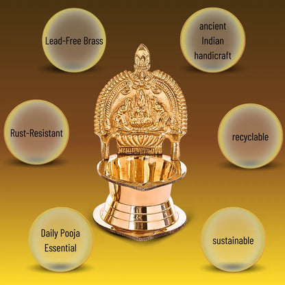 Brass Kamakshi Deepam (Kamatchi Vilakku) 5"x3"x3" Big Size | 190 Grams Approx. | Handcrafted Brass Oil Lamp – 12 cm