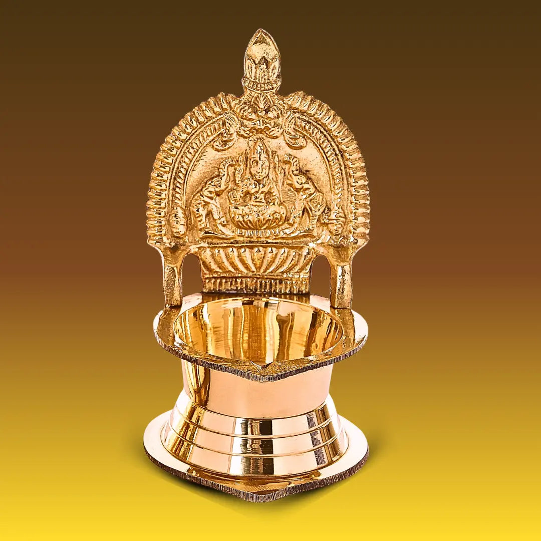 Brass Kamakshi Deepam (Kamatchi Vilakku) 5"x3"x3" Big Size | 190 Grams Approx. | Handcrafted Brass Oil Lamp – 12 cm