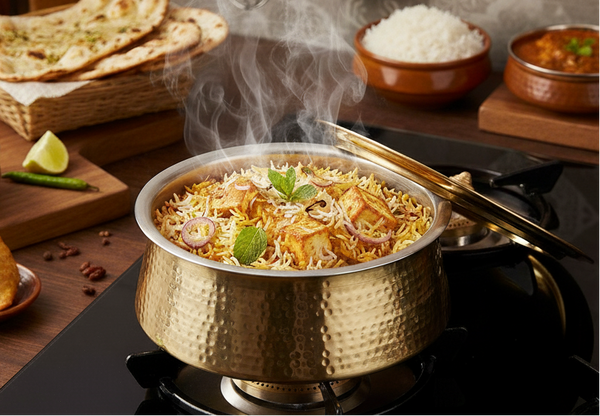 Traditional hammered design Brass handi with lid | Handcrafted & Tin-Coated for Authentic Flavors