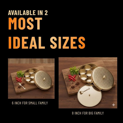 Two sizes of a metallic container on a wooden surface with text indicating available sizes.