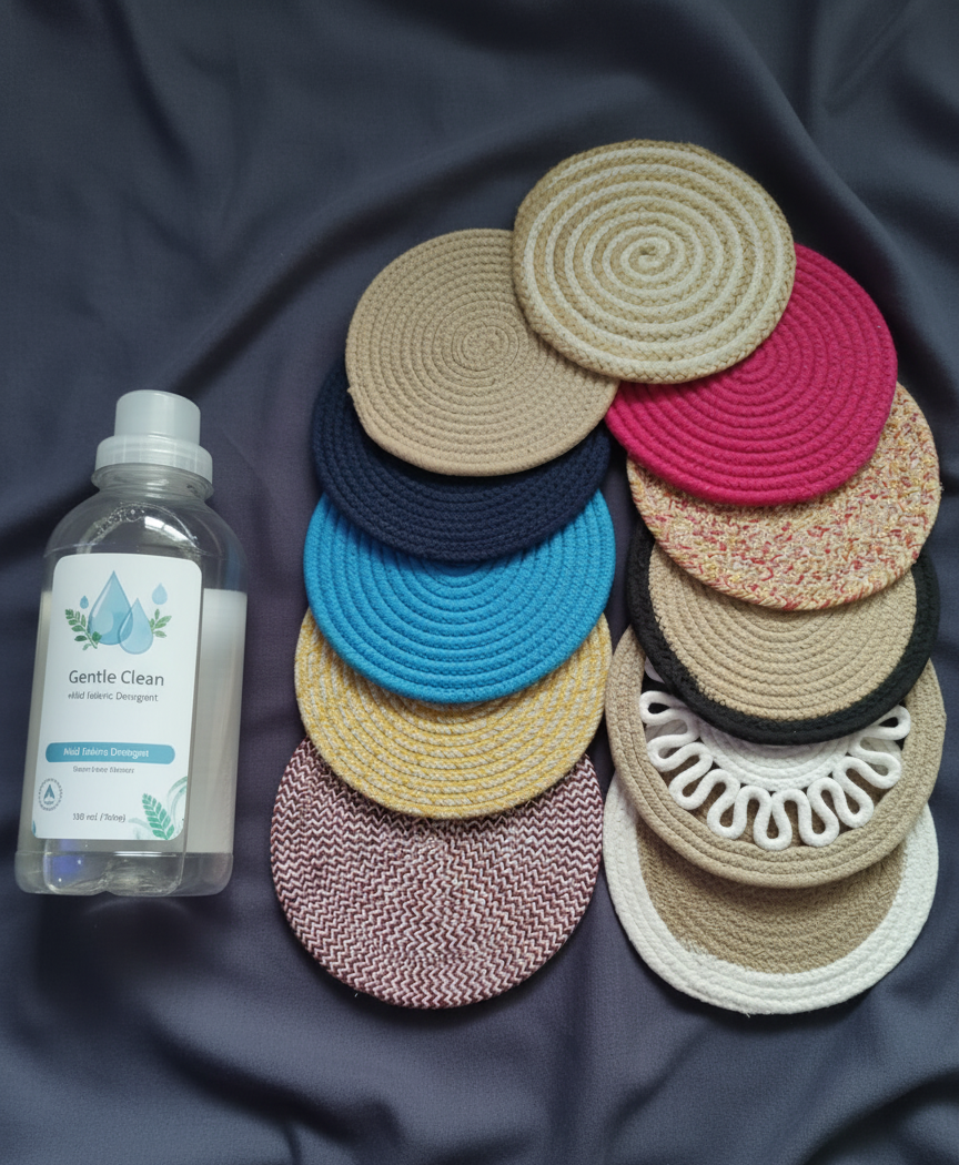 Various designs of Cotton mats placed with a soft gentle detergent