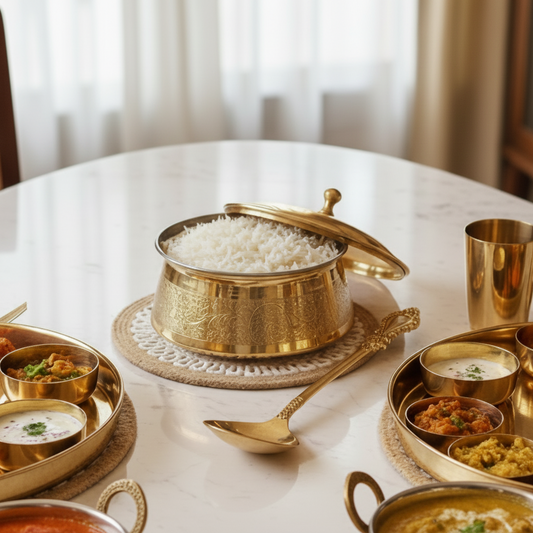 Stylish Etching design Brass handi with lid | Handcrafted & Tin-Coated (kalai) for Authentic Flavors