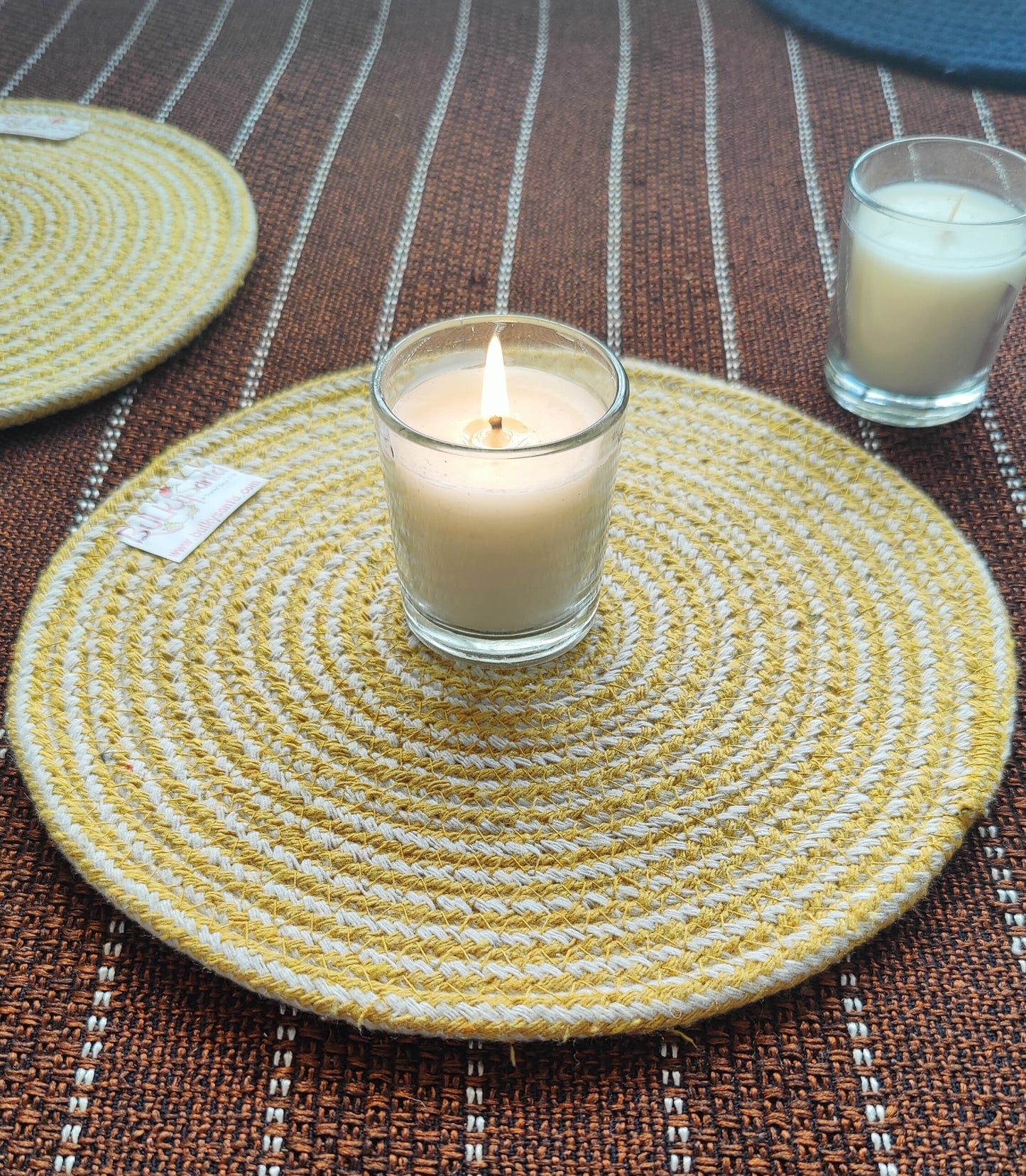 Cotton Placemats Round Table Mats, Heat Resistant, Reversible Use, Washable (Yellow)