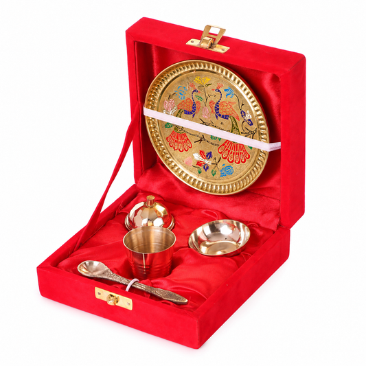 Pooja-/Puja-Thali-Set aus Messing mit Geschenkbox – Ideal für Bhog und als religiöses Geschenk