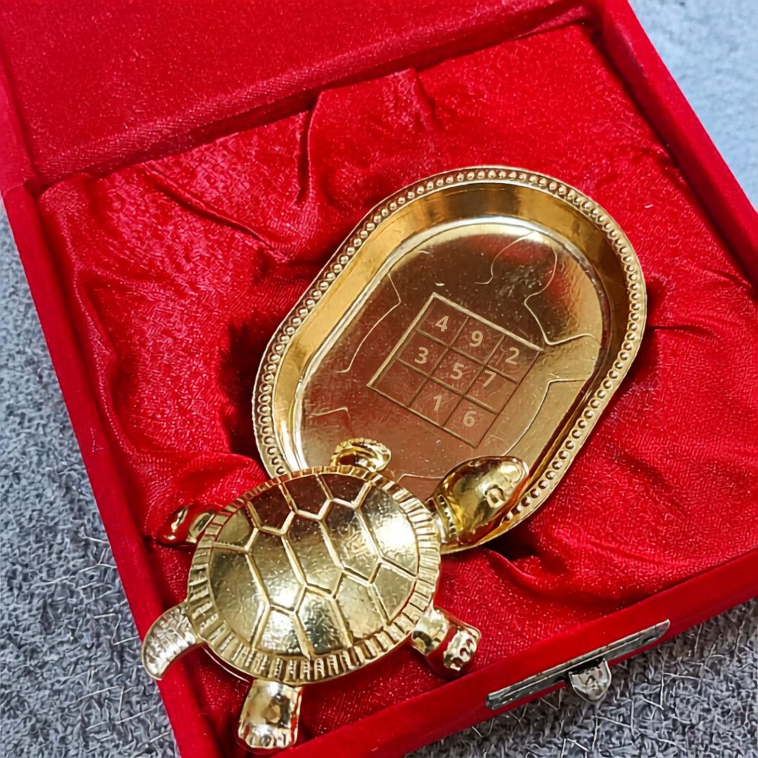 Pure Brass Kachhua & Plate Set with Kuber Yantra (Big) | Gift Box Included