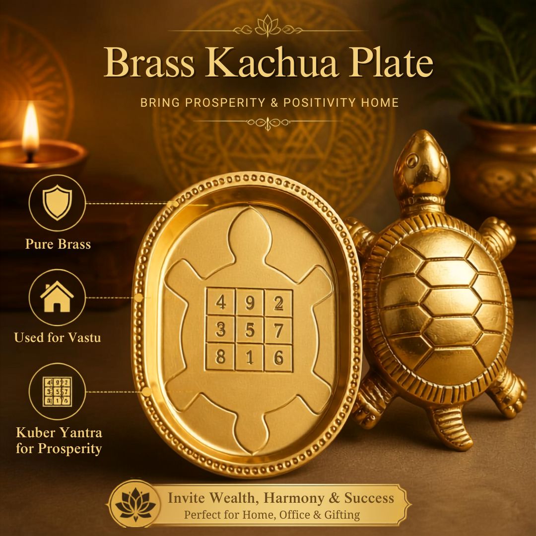 Pure Brass Kachhua & Plate Set with Kuber Yantra (Big) | Gift Box Included