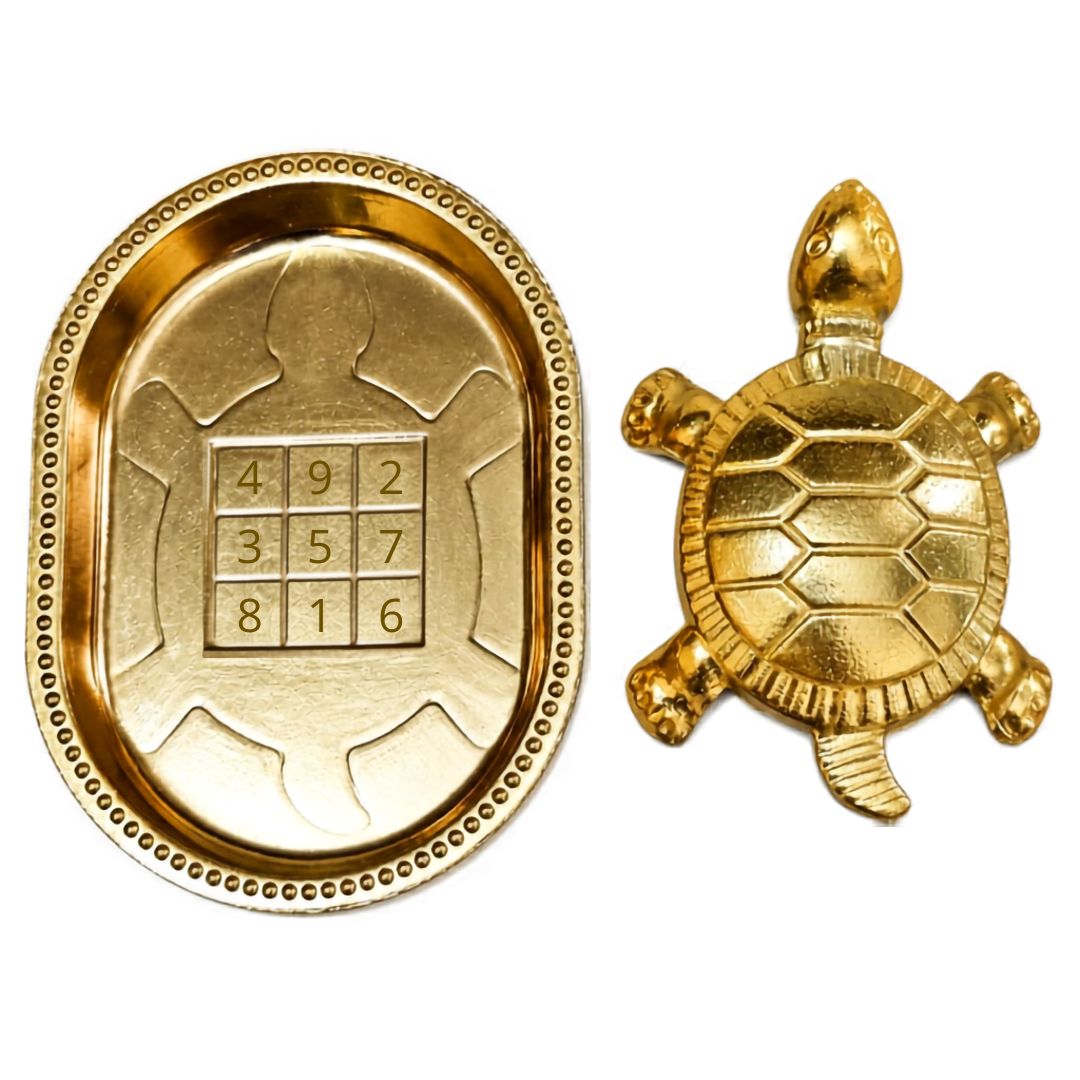 Pure Brass Kachhua & Plate Set with Kuber Yantra (Big) | Gift Box Included