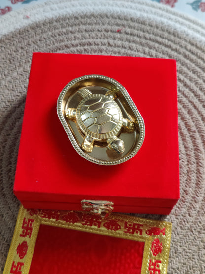 Plus Value Vastu Feng Shui Brass Tortoise with Plate for Career Opportunities and Good Luck Metal Turtle Kachua Handicraft Decor Items for Home, Office for Mom Dad Housewarming
