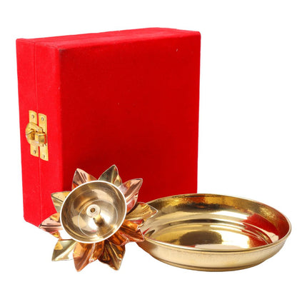 diya and plate set brass