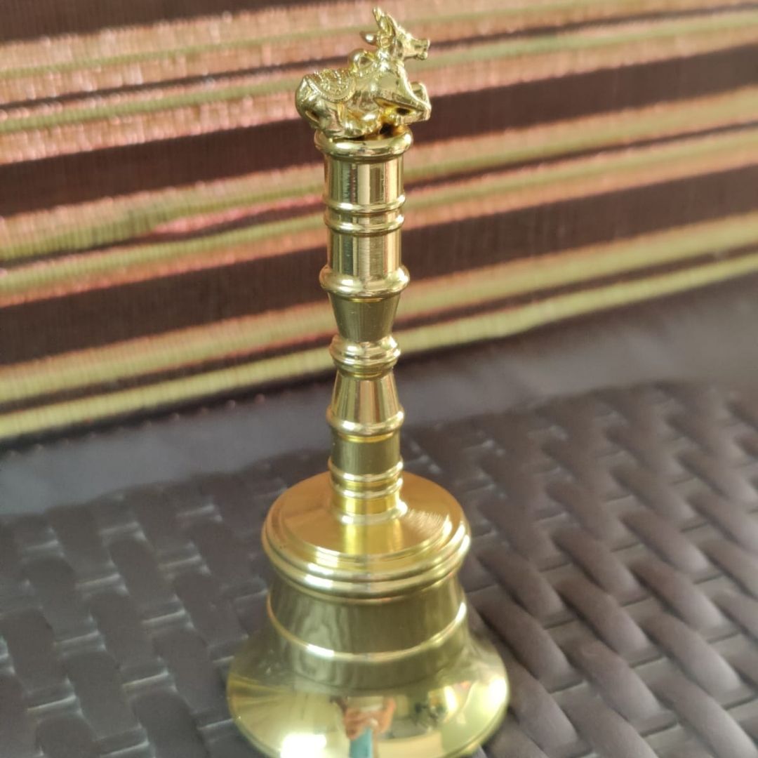 Brass bell for pooja room | Premium polished mandir ghanti (Nandi design)