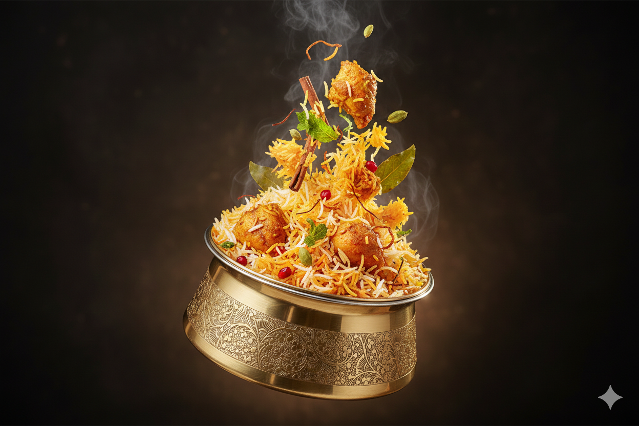 Decorative dish with food on a dark background