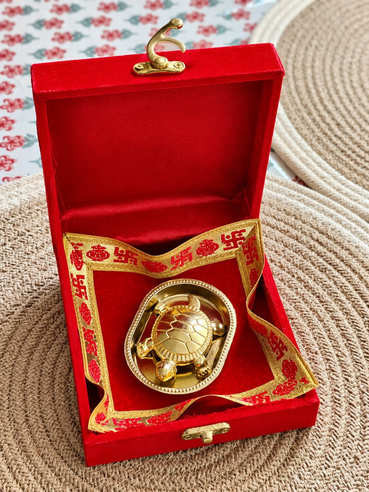 Vastu Tortoise Kachua Plate Set Brass (Big) with premium asan & Gift Box | Wealth & Prosperity