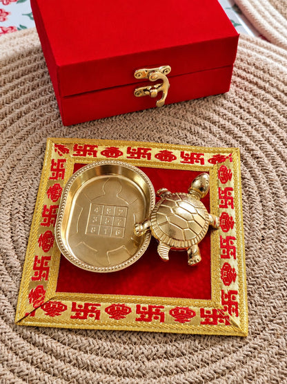 Vastu Tortoise Kachua Plate Set Brass (Big) with premium asan & Gift Box | Wealth & Prosperity