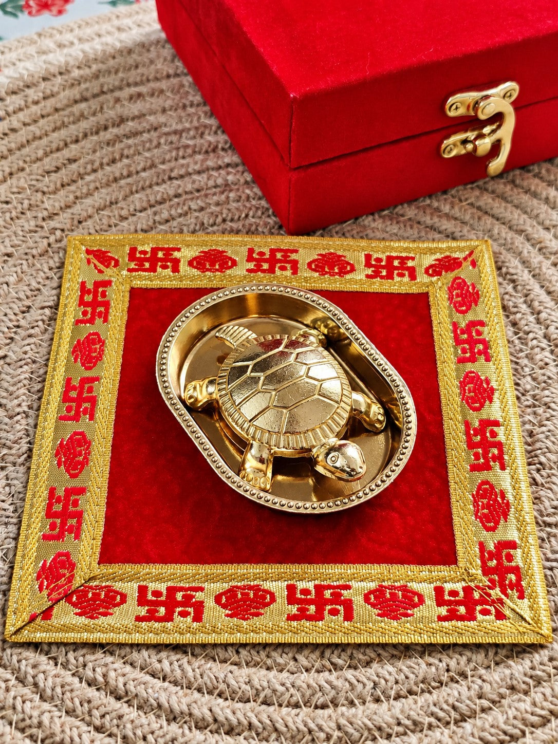 Vastu Tortoise Kachua Plate Set Brass (Big) with premium asan & Gift Box | Wealth & Prosperity