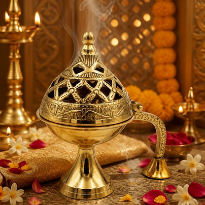 Pure Brass Loban Burner | Dhoop Dani | Incense Burner for Pooja & Home