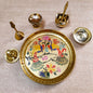 Brass Pooja Thali Set | 7-Piece Devotional Collection | 7" Peacock Meena Design Plate