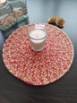 Handcrafted multicolor cotton placemat displayed on a dark wood table with. DURABLE HANDMADE COTTON: Stop worrying about damage from hot dishes or spills. These dining table mats cotton are handmade from heavy, ribbed cotton to shield your furniture from heat, scratches, and stains, giving you complete peace of mind during meals.
dinnerware.