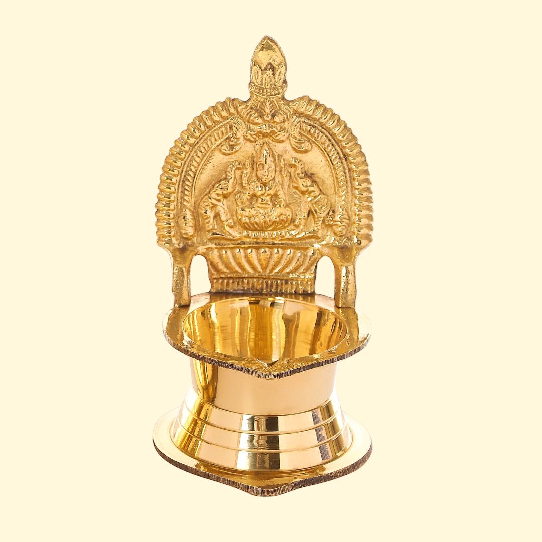 Kamakshi Deepam Brass lamp with detailed Kamatchi Vilakku backplate