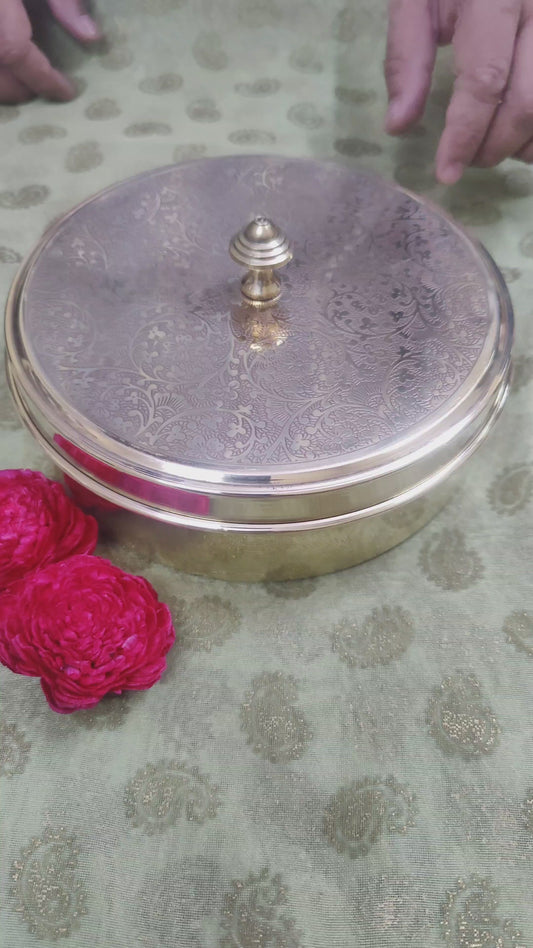 Handcrafted Brass Masala Box (Masala Dani) | Traditional Indian Spice Box with Extra Inner Lid | Premium Brass Storage for Spices & Dry Fruits by BulkySanta