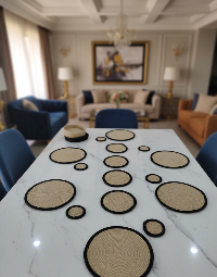 Table Dine & Organizer Smart Mat Set: Cotton Placemats, Coasters & Hot Pads with Basket (Black Beige)